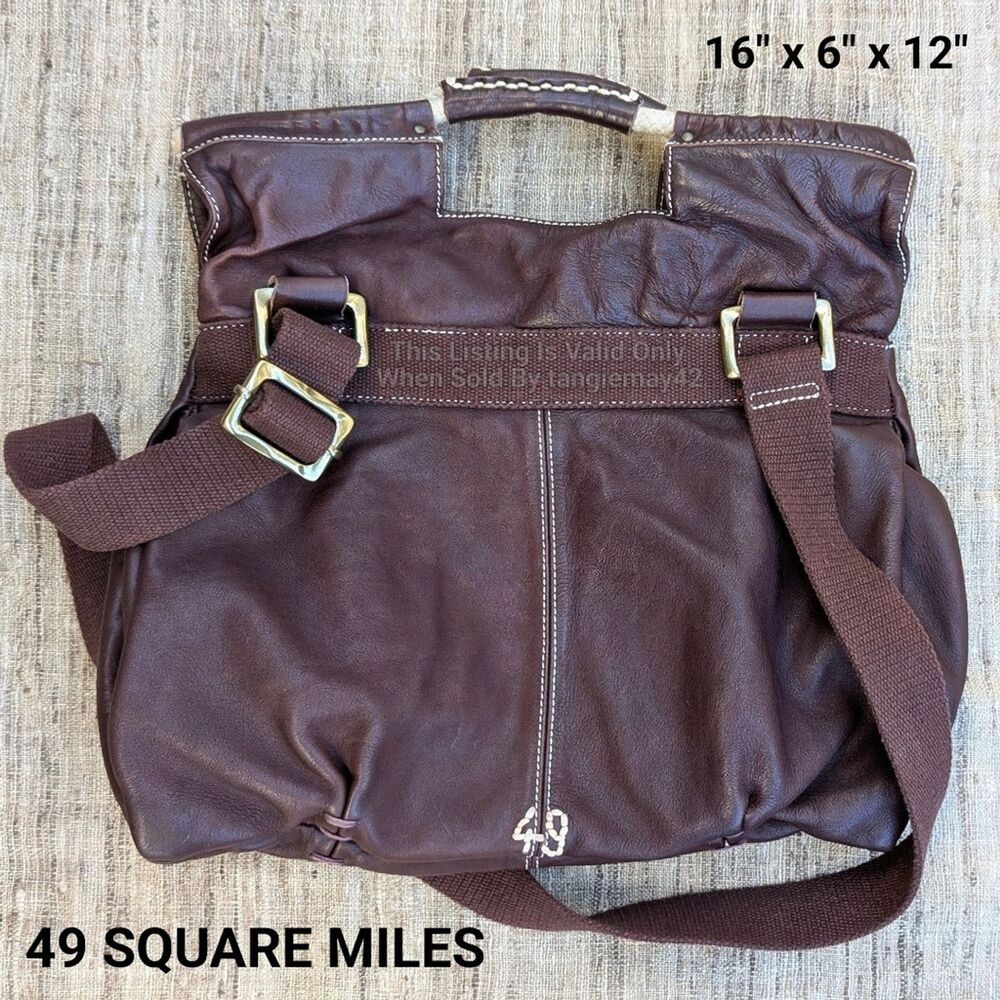 Vintage Y2K 49 Square Miles Large Brown Leather Shoulder Bag / Tote Purse